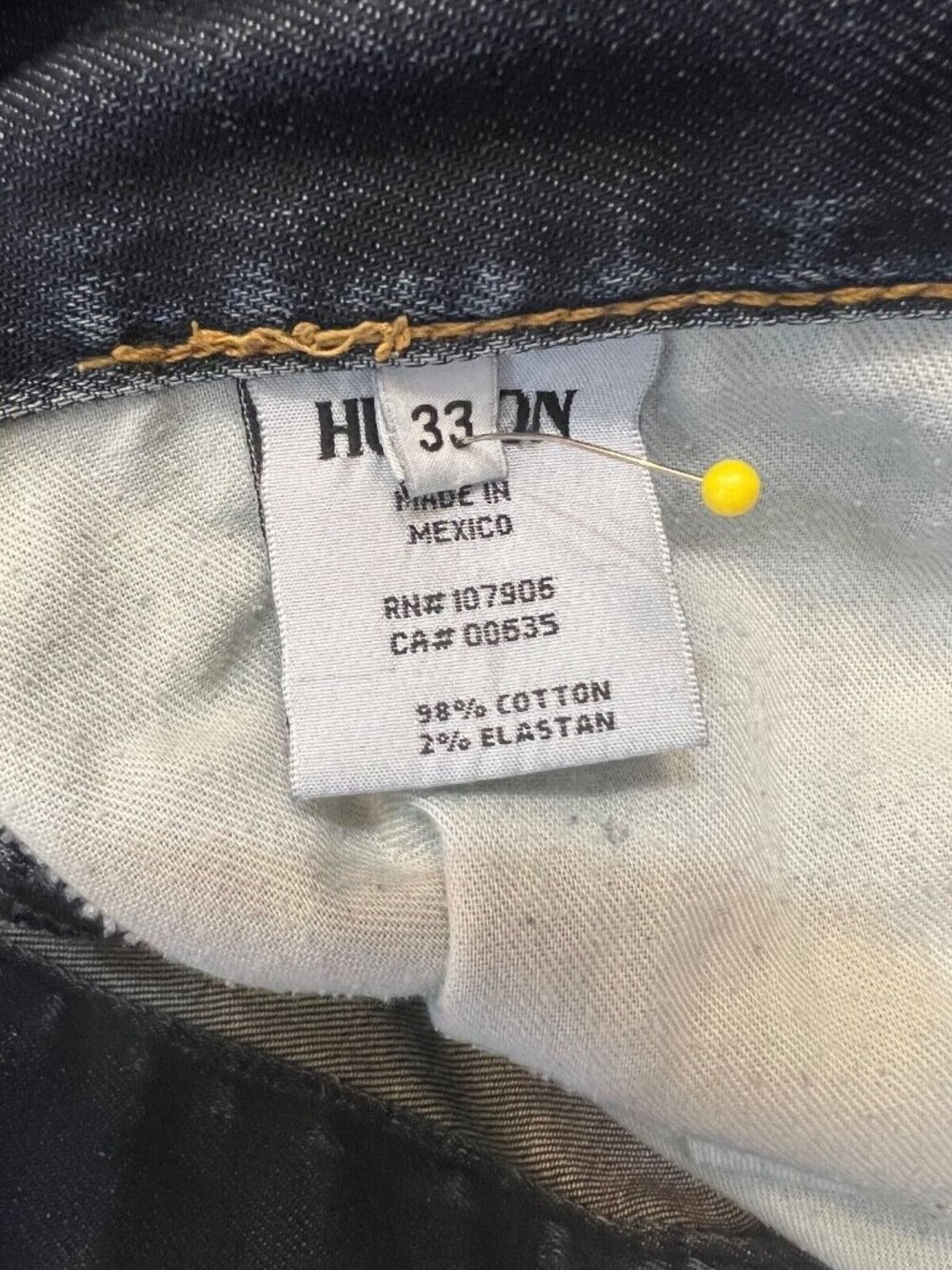 Hudson Mens Bryon Jean Blue 33x29 Button Fly Straight Leg Whiskered Distressed - Picture 10 of 11